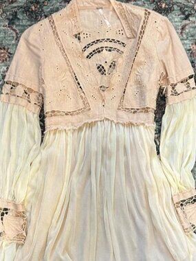 Free People Women's Pink and Cream Dress, xs, NWOT